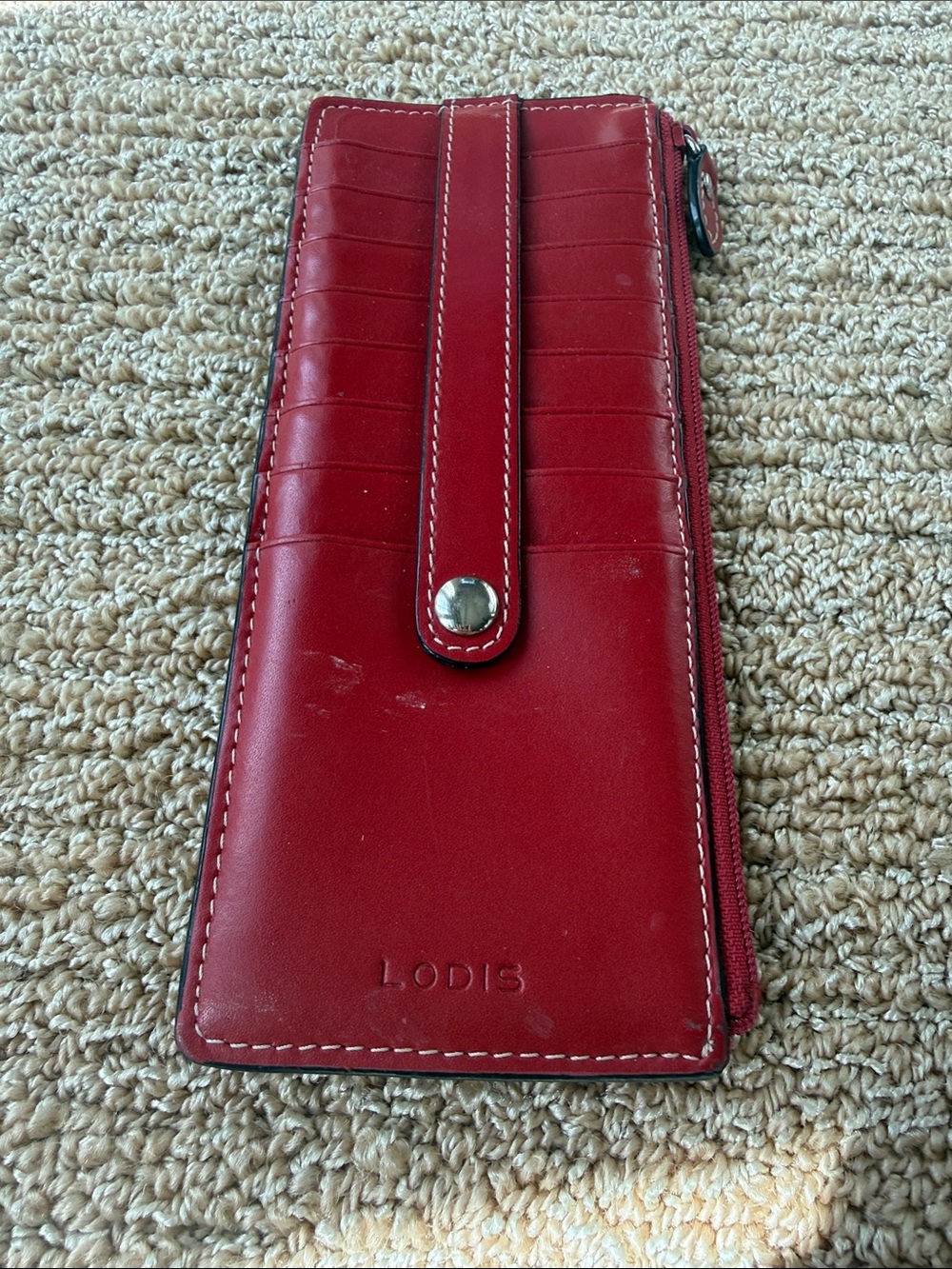 Lodis Red Leather Zip Wallet Phone Case with Card Slots